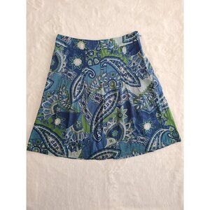 Ann Taylor Skirt Paisley Print Blue Cotton Size 0P